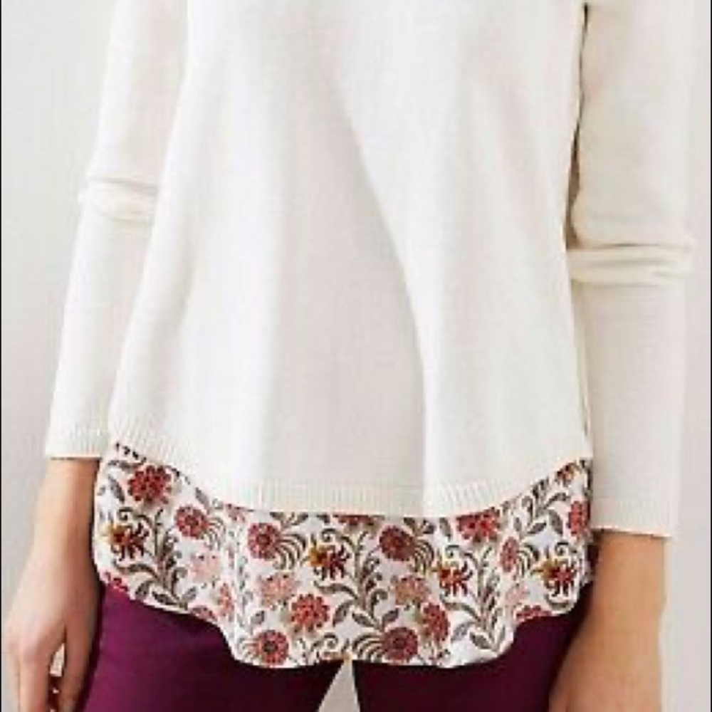 LOFT Floral Mixed Media Tie Back Sweater